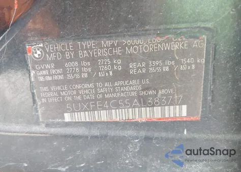 2010 BMW X5 xDrive30I z USA, uszkodzony, nr VIN 5UXFE4C55AL383717